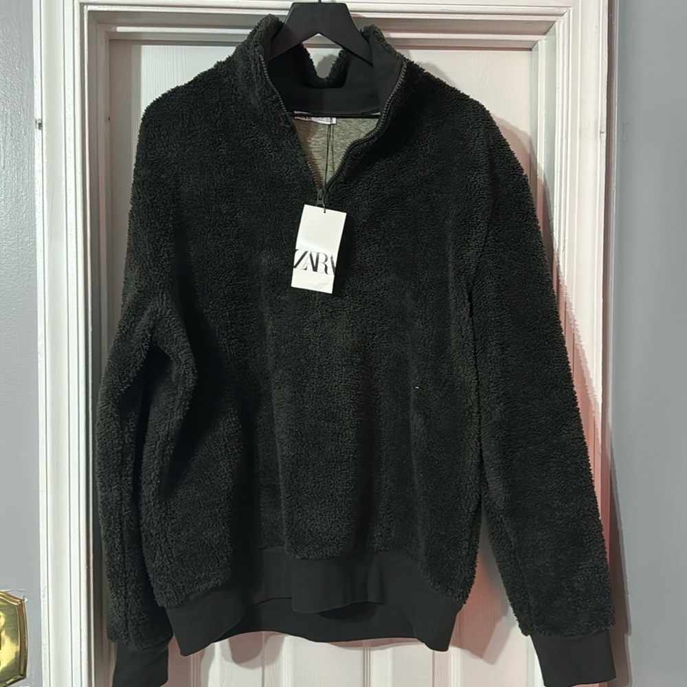 Brand New Zara Men’s 1/4 Zip Pullover Green Large